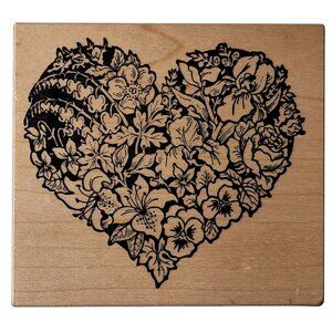 Botanical Heart Floral Wood Rubber Stamp By PSX